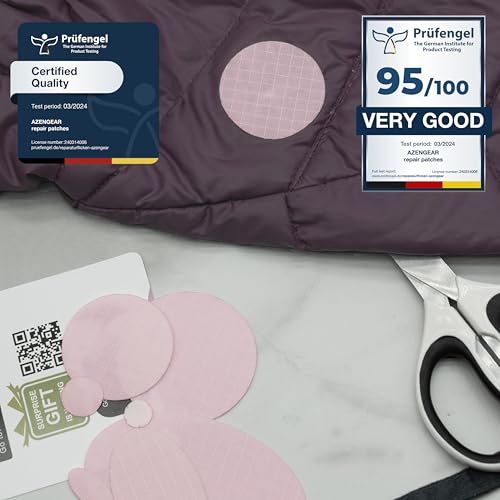 aZengear Repair Patches for Jackets, Tent, Shoe Toe, Air Mattress, Inflatables, PVC Gear - Waterproof, Self-Adhesive, Tear-Cold-Heat-Resistant, Down Puffer Coat (11 Pcs, Dusty Rose)