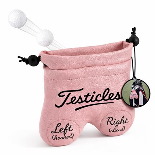 HahaHome Funny Golf Ball Pouch Novelty Golf Gift for Men Holds Up to 12 Golf Balls Clip-On Leather Golf Ball Holder with Carabiner for Golf Bag Humorous Golf Accessory for Golfers