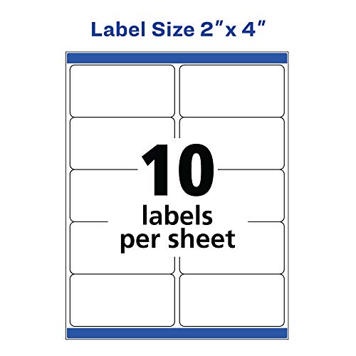 Image of Avery Shipping Labels, 2 inch x 4 inch, White, 250 Labels | Sure Feed Technology | Pack of 2 | Model 8163
