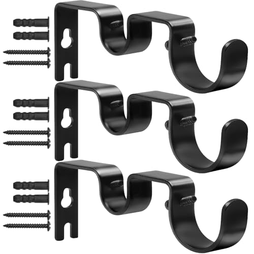 Creatyi Heavy Duty Double Curtain Rod Bracket Double Rod Holders for 1 1/4 Inch and 3/4 Inch Rod (3 PCS Black)