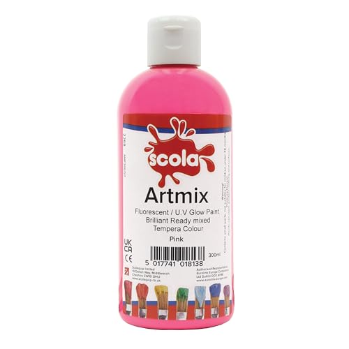 Scola Readymix Water Based Tempera Paint, 6 Fluorescent Colours, 300ml Bottles, Safe Non-Toxic Poster Paints, Craft Projects, Suitable for 3+