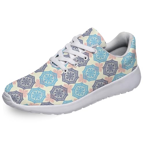 Women Men Ethnic Floral Prints Shoes Slip On Running Shoes Athletic Tennis Sneakers White Size 4