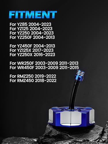 Image of JFG RACING Dirt Bike Gas Cap,CNC 6061 Aluminum Fuel Tank Cap with Vent Hose for YZ250 YZ85 YZ125 04-23 /YZ250F YZ450F 04-13 /YZ125X 17-23 /YZ250X 16-23 /WR250F 03-09 11-13 /WR450F 03-09 11-15 Blue