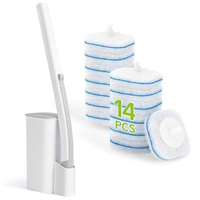 IVYROLL Toilet Bowl Cleaner Wand with 14 Refills, Disposable Toilet Brush Set with Holder, Cleaning System Starter Wand Kit, Bathroom Cleaning Set
