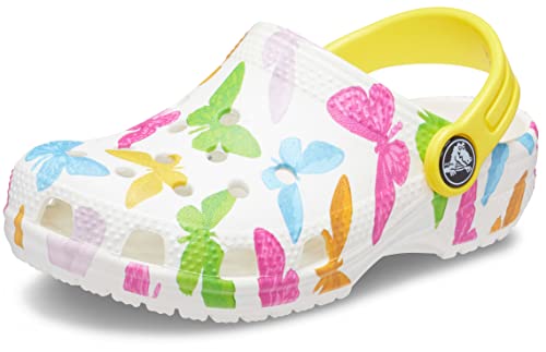 Image of Crocs Unisex-Child Classic Seasonal Print Clogs, Butterfly /White, 3 Little Kid