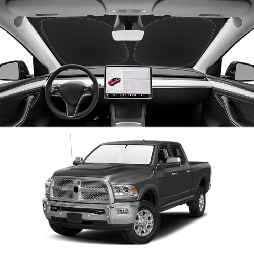 SLOGENTO Custom Fit Windshield Sun Shade for RAM 1500 2012-2018, Blocks UV & Heat, Front Window Sunshade Accessories, Easy Fold & Store Keep Your Car Cooler