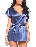 Avidlove Women Sexy Lingerie Lace Trim Satin Kimono Robe with Inside Ties