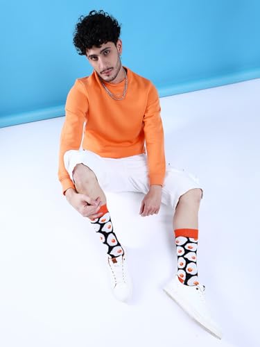 Image of The Indian Garage Co Orange Regular Fit Solid Overhead Crewneck Sweatshirt