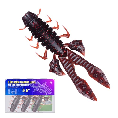 Image of Battle Craw Soft Plastic Crawfish Lures Kit with Removable Rattles | Salt Infused Creature Bait for Bass Fishing, Texas Rig & Jig Trailer Lure in Tackle Box, Realistic 1:1 Claw-to-body 4.1 /5.5in