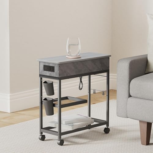 Image of Colima Lift Top End Table with Charging Station and Wheels, Gray