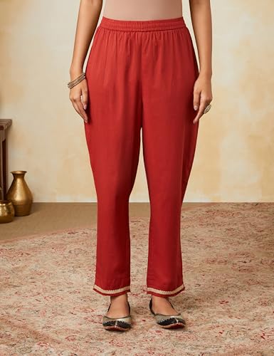 Image of Amazon Brand - Myx Women's Silk Chanderi Handblock Printed Authentic Kurta Set with Dupatta (Anarkali | Bagru Print) (Available in Plus Sizes)