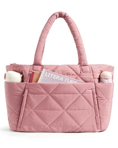 bagsmart Bolso de mano para mujer, grande, 20 l, acolchado para portátil, bolsa de trabajo, con cremallera y correa de equipaje para viajes, trabajo, escuela y vacaciones en la playa, rosa oscuro