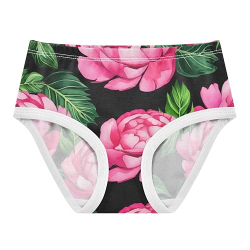 Pink Peony Floral Green Leaves Black Cute Panties Girl Toddler Girls Underwear Cotton Fancy Briefs Girls Undies 2t