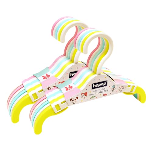 Image of Hopop Kids Hangers|Telescopic Adjustable Anti Slip Plastic Hanger for Baby & Kids Clothes |Extendable Hanger for Wardrobe|Baby Hangers for Kids Clothes Set| Multicolour (Pack of 12)