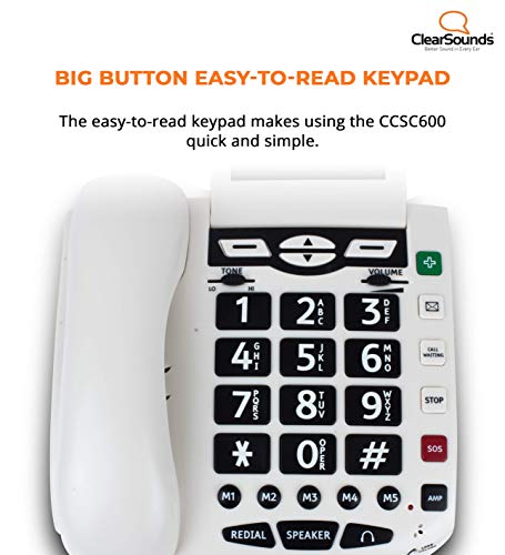ClearSounds CSC600 UltraClear Amplified Telephone with Medical Emergency Buttons - Up to 50dB Amplification, Hearing Aid Compatible