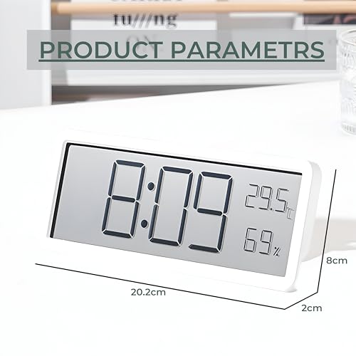 Image of DeWire Temperature and Humidity Monitor Hygrometer with Digital Clock - Large HD INS Display Wall or Desk Clock with Date, Easy Setup, AAA Battery Power