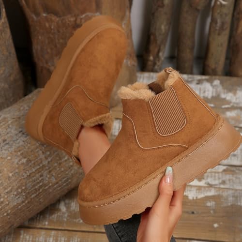 GHTRHSB Women’s Platform Ankle Boots, Winter Comfortable Warm Suede Mini Boot Lightweight Furry Thickened Faux Fur Snow Boot (brown,10) by GHTRHSB - Used condition - Image 4