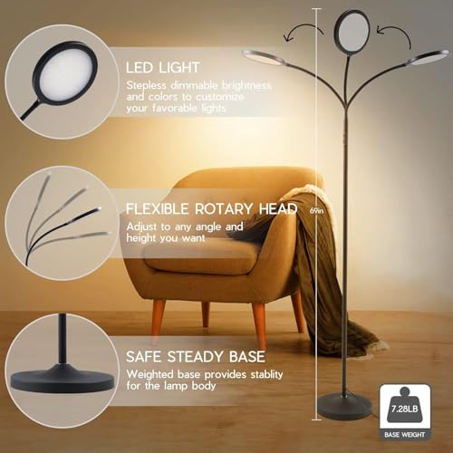 Tenmiro Dimmable Floor Lamp,Super Bright Modern LED Lamps Custom Color Temperature Standing Lamp with Remote Push Button Control,Adjustable Gooseneck Reading Floor Lamp for Living Room Bedroom Office - image 5
