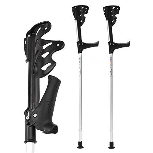 MIAO Muletas de antebrazo con Soporte Ajustable (1 par), Mango ergonómico y cómodo para la muñeca, Resistente para Adultos estándar y Altos, Aluminio liviano, Negro