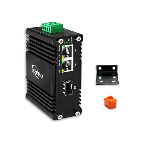 Image of Industrial Gigabit Fiber PoE Media Converter, DC48-57V PoE Output 90W, IEEE802.3af /at /bt 30W Fiber Switch 1 SFP 2 RJ45 Ports, 10 /100 /1000Base-T