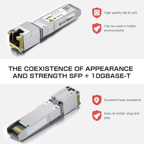 Image of ipolex 10G SFP+ RJ45 Copper Transceiver, 10GBase-T RJ-45 SFP+ Module, up to 80 Meters for Cisco, Ubiquiti UniFi, Mikrotik, Fortinet, Netgear, D-Link, Supermicro, TP-Link (CAT.6a /CAT7), 2 Pack