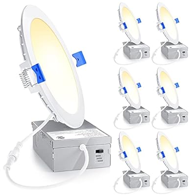 Ensenior 6 Pack 6 Inch Ultra-Thin LED Recessed Ceiling Light with Junction Box, 3000K/4000K/5000K Selectable, 12W 110W Eqv, Dimmable, 1050LM High Brightness - ETL and Energy Star Certified