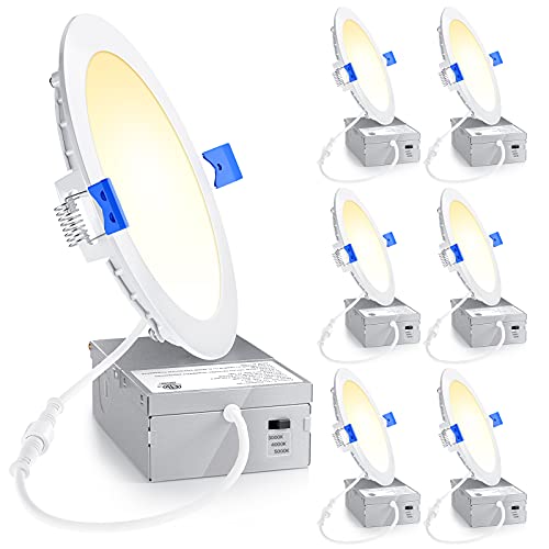 Best Deal Cheap 🛒 Ensenior 6 Pack 6 Inch Ultra-Thin LED Recessed Ceiling Light with Junction Box, 3000K/4000K/5000K Selectable, 12W 110W Eqv, Dimmable, 1050LM High Brightness - ETL and Energy Star Certified
