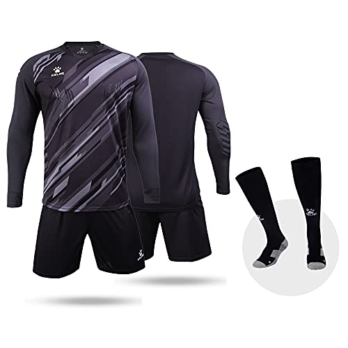 Consejos y comparativas para Comprar Todo camisetas futbol de esta semana. 23 KELME Playera y Pantalones Cortos Acolchados de fútbol para Hombres y niños, Playera y Pantalones Cortos de Portero Juvenil, Kit de guardián para niños y niñas, Negro -, Large