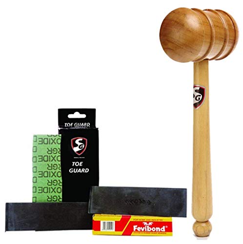 SG Cricket Bat Care - Wooden Mallet Combo Toe Guard Pack + Wooden Mallet & GET Free 3 BAT Grips