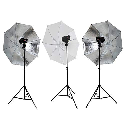 Conjunto para estúdio com 3 Flashes de 200ws e Sombinhas