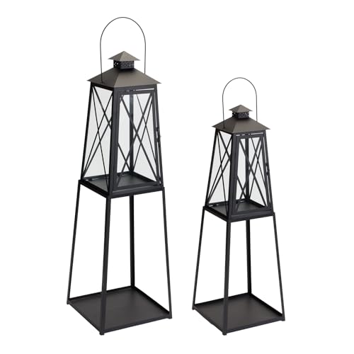Maykoosh Traditional Metal Lantern with Tapered Stand (Set of 2)