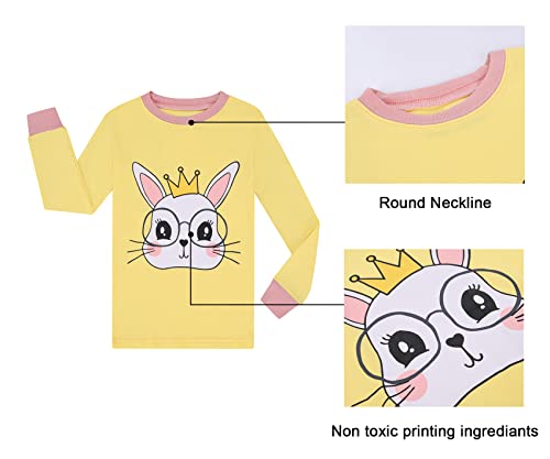 Benaive Girls Easter Pajamas Kids Bunny Easter Pjs Long Sleeves Set 100% Cotton Novelty Girls Sleepwear 2 Pieces Size 5 - image 4