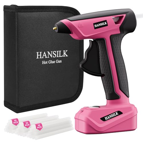HANSILK Pistola de Silicona Caliente Inalámbrica 2000mAh 30 Barras de Silicona–Pistola de Silicona Caliente Recargable por Type-C Calentamiento Rápido en 15s Ideal para Bricolaje Manualidades-Rosa