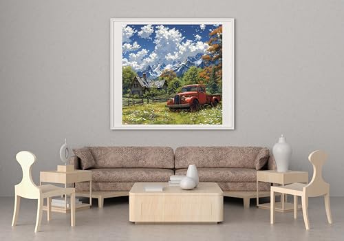 Image of Moohue DIY Counted Stamped Cross Stitch Kits for Adults 14 Count Cross Stitch Patterns Printed Cross Stitch Kits for Adults (Mountain Car)