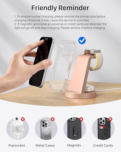 Image of Anlmz 3 in 1 Charging Station for iPhone, Wireless Charger for iPhone 17 16e 16 15 14 13 12 11 X Pro Max & Apple Watch - Charging Stand Dock for AirPods (Rose)