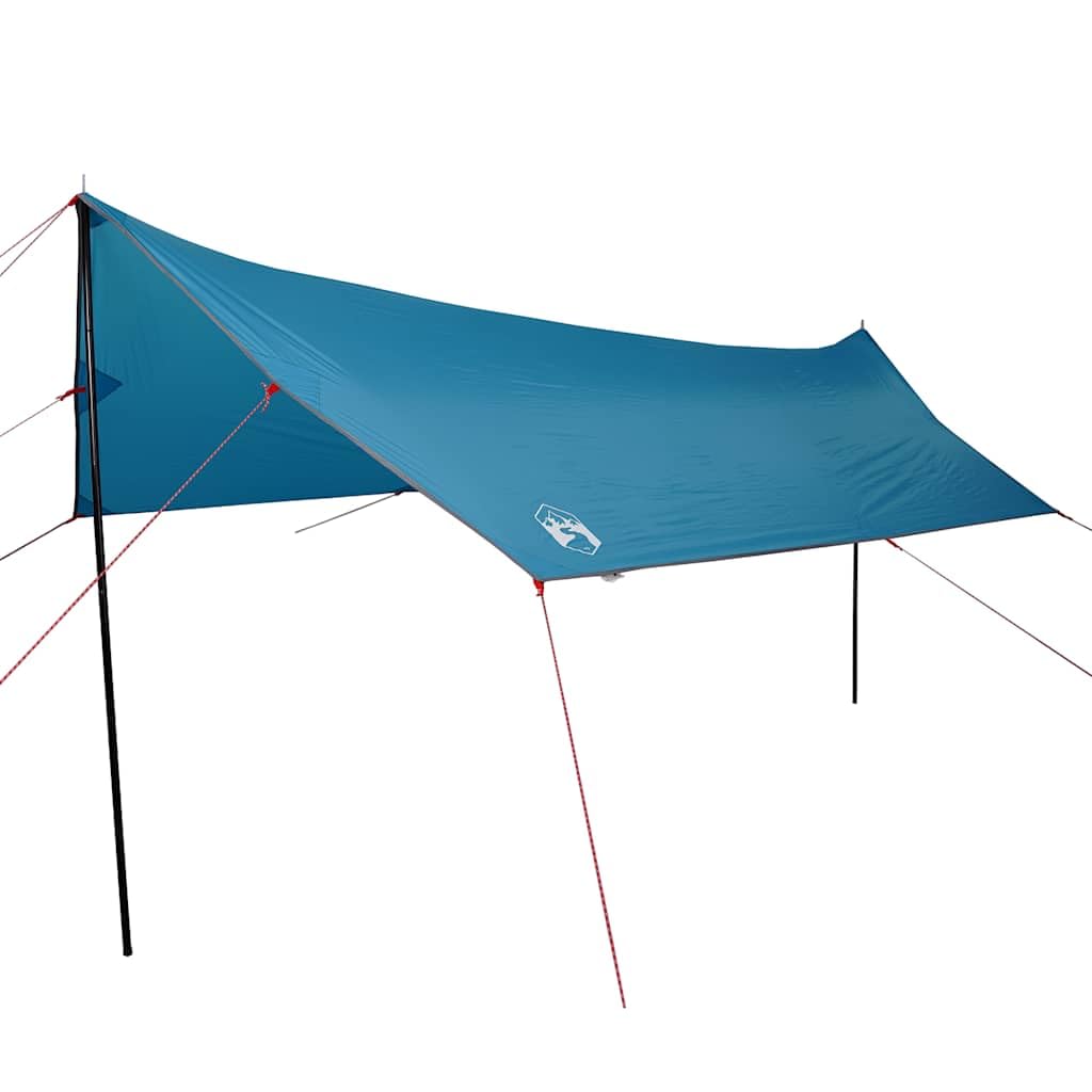 Tarp niebieska plandeka kempingowa TAFT z powłoką PU i oczkami, uniwersalna jako zadaszenie namiotu, plandeka podłogowa do trekkingu i aktywności na świeżym powietrzu, 460 x 305 x 210 cm