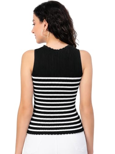 Image of Kalt Womens Knitted, Ribbed Cotton Fitted Sleeveless Round Neck Cami Tank Top