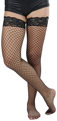 Image of ToBeInStyle Women's Wide Floral Lace Fishnet Thigh Hi Stockings