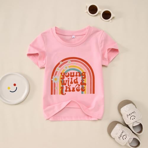 IZYJOY Young Wild and Three Birthday Shirt Toddler Baby Girl Boy 3rd Birthday T-Shirt 3 Year Old Birthday Party Tee4