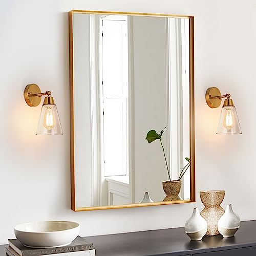 Image of MWZ Gold Wall Sconce Set of 2,Modern Brushed Brass Sconces Lighting with Clear Glass Shade,Bathroom Light Fixtures Over Mirror,Vanity Lights Over Sink,Indoor Wall Mount Adjustable Angle Lamp