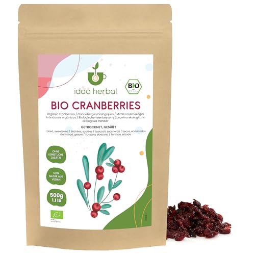 IDDA Herbal Cranberry getrocknet BIO 500g, ganze Cranberries getrocknet, gesüßt mit Fruchtsaft