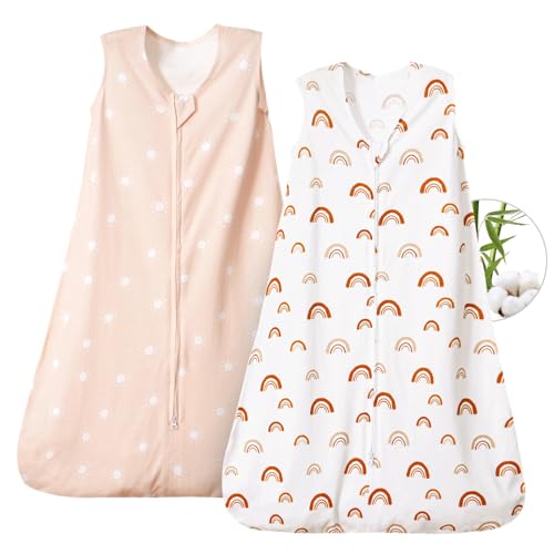 Image of PHF 2 Pack Baby Wearable Blanket 6-12 Months, Rayon Derived from Bamboo, Ultra Soft TOG 0.5 Baby Wearable Blankets with 2-Way Zipper, Medium Size, Rainbow