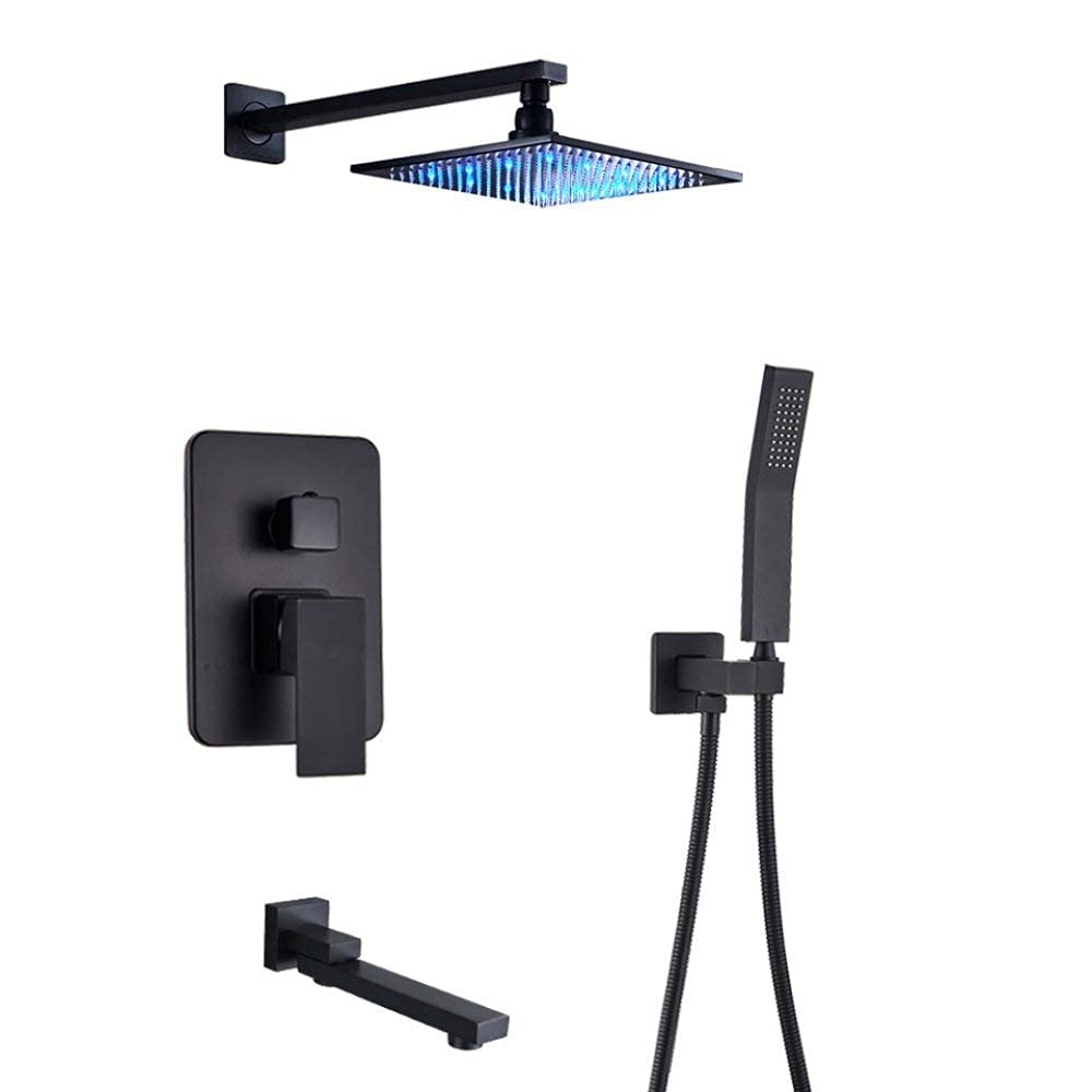 Robinet de douche de salle de bain noir mat anti-calcaire avec tête de douche géante