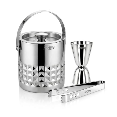 Image of FINALITY Stainless Steel Double Walled Insulated Ice Bucket (SILVER POLISH HONEYCOMB)