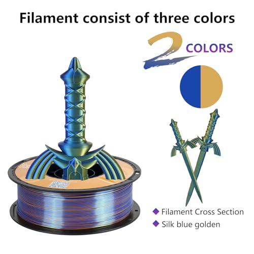 Image of Kingroon PLA Filament, Multicolor Silk PLA Filament, Tri Color 3D Printer Filament, 1.75 mm, Dimensional Accuracy + /- 0.03 mm, 1kg Spool(2.2lbs), Blue Gold