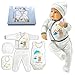 QAR7.3 Erstausstattung für Neugeborene - 5er Pack - 100% Baumwolle - Babykleidung unisex - Body, Schlafanzug, Hose, Lätzchen und Mütze (Weiß, 0-3 Monate)
