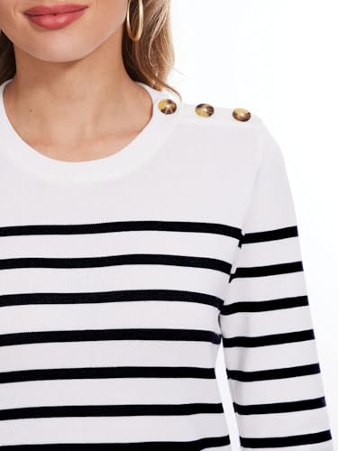 Image of Spicy Sandia Women's Long Sleeve Crewneck Sweaters with Dressy Cuff | Striped or Solid Available, Dressy Casual, Classic, Lightweight, For Office Work, Business Casual Outfits