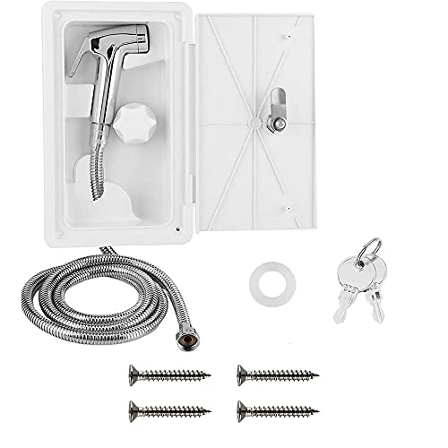 Image of Riloer RV Exterior Shower Box Kit Exterior Shower Box Shower Head Hot Cold Switch with 2 Keys for Marine Boat RV Motorhome Caravan Camper Accessories