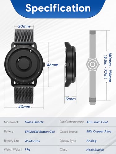 EUTOUR Mens Watch Magnetic Balls Minimalist Dress Simplicity Quartz Watches with Mesh Stainless Steel Strap