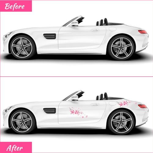 Image of Gjinxi 2 Pcs Car Stickers for Women, Cherry Blossom Vinyl Car Sticker Scratches Stickers Car Decoration, Vinyl Waterproof Sticker Decal Car Motocycle Laptop Wall Window Luggage Bumper Sticker